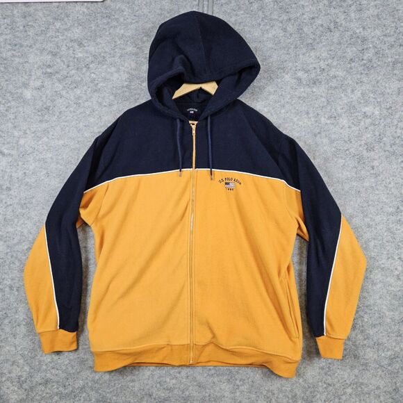 US Polo Assn Men's Fleece Hooded Jacket Size‎ L Blue & Yellow Full Zip Polyester - Picture 1 of 11